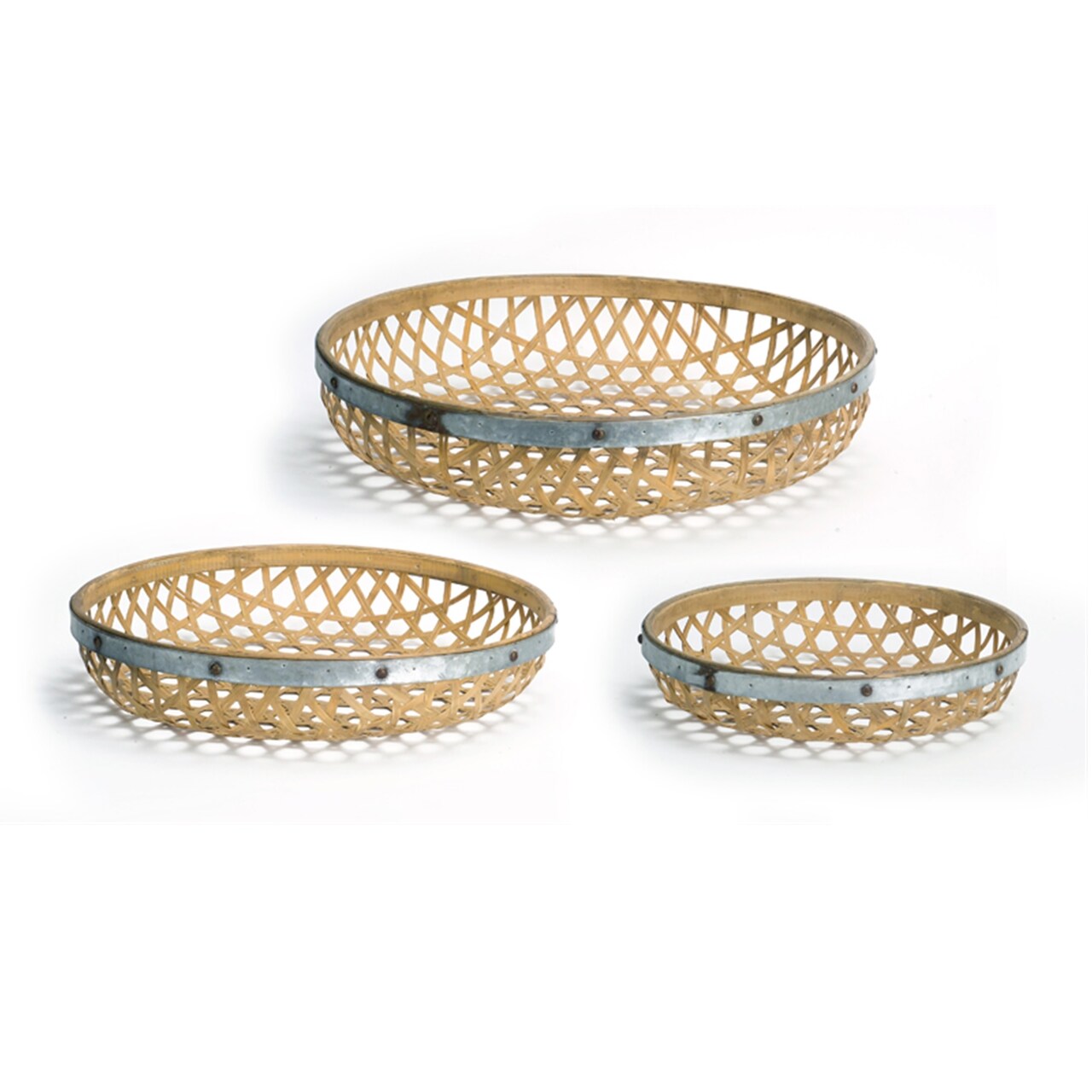 Melrose Set of 3 Open Cane Webbing Round Decorative Trays 23.5”